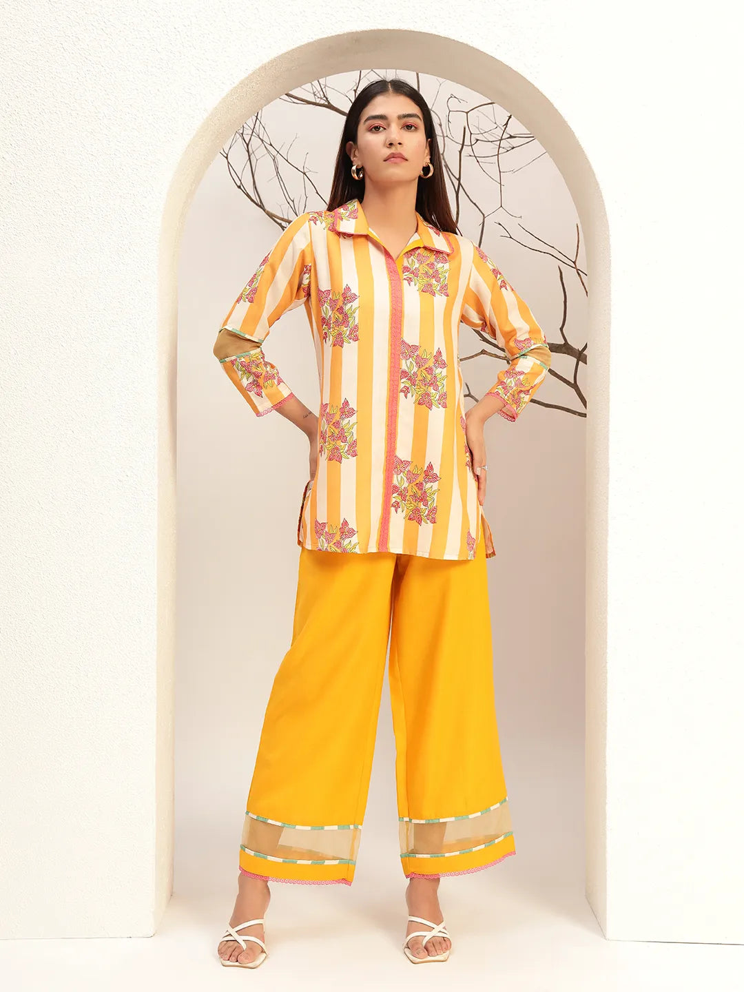 Floral Printed Round Neck Tunic With Trouser Co-Ords Set