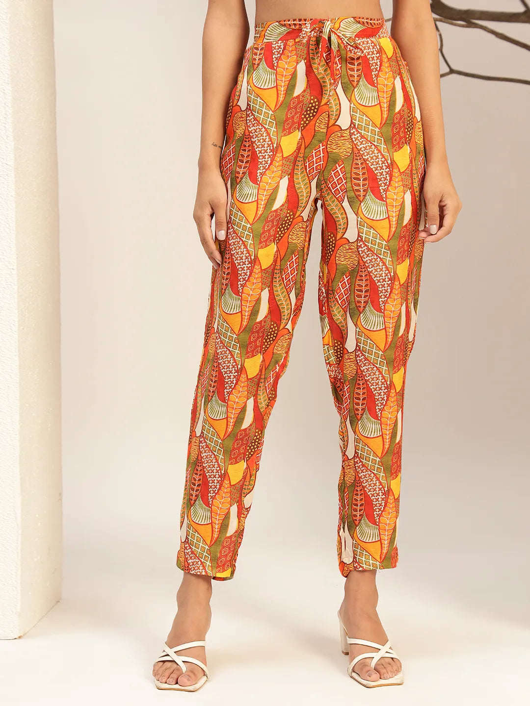 Multi Color Floral Printed Caller Neck Casual Tunic With Trouser Co-Ords Set