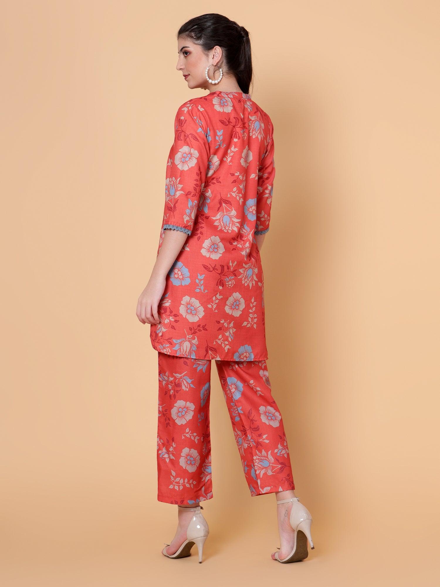 Women Printed Co-Ord Set Orange