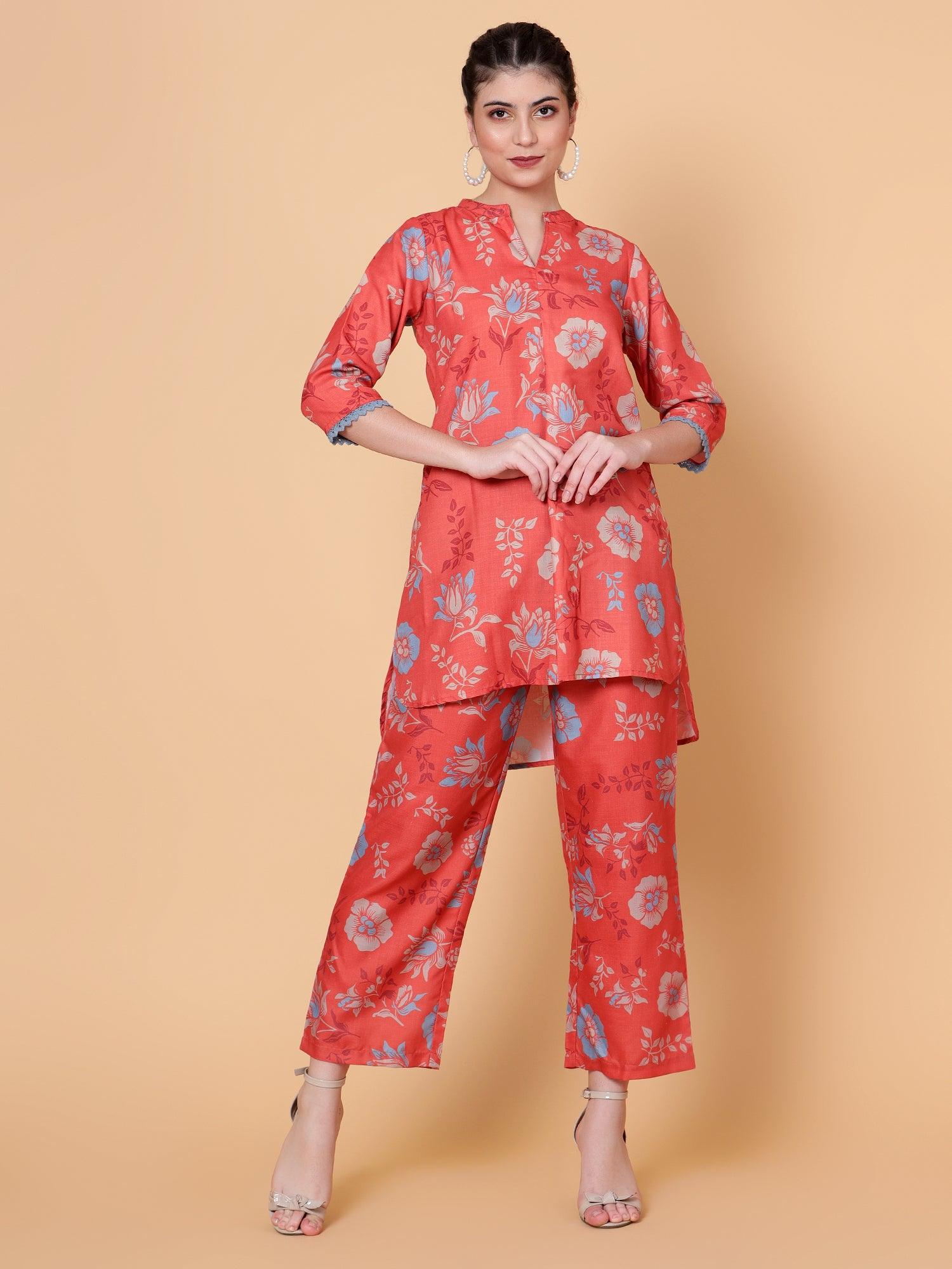 Women Printed Co-Ord Set Orange