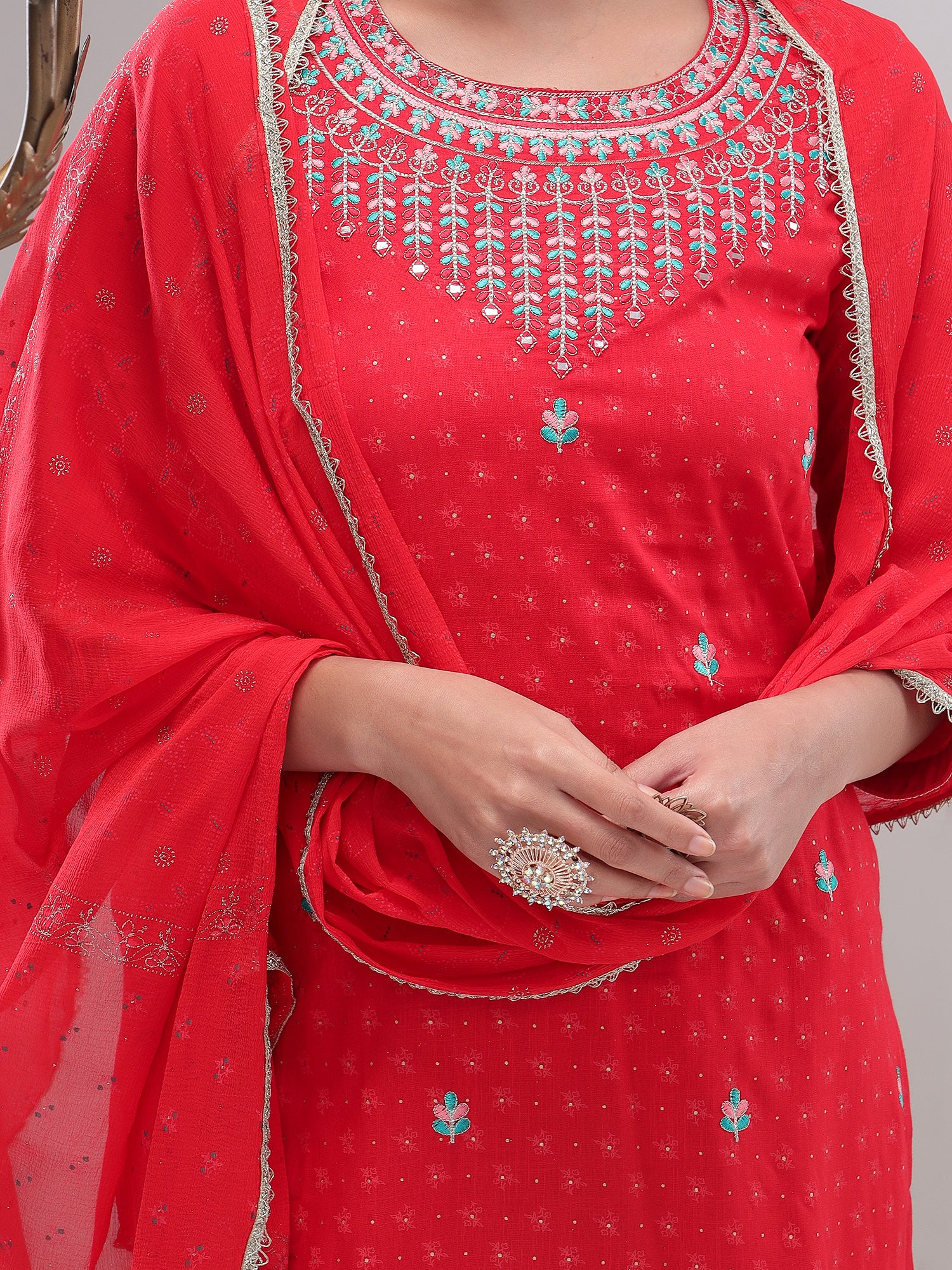Bani Women Red Ethnic Motife Sharara Set with Dupatta