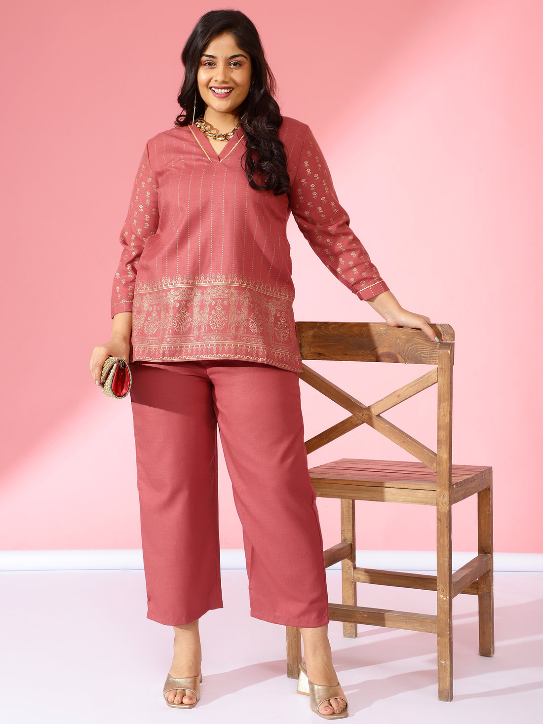 Bani Women Plus Size Printed Tunic with Trousers Co-Ord Sets