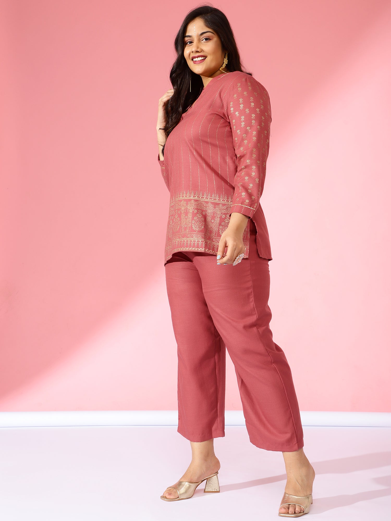 Bani Women Plus Size Printed Tunic with Trousers Co-Ord Sets