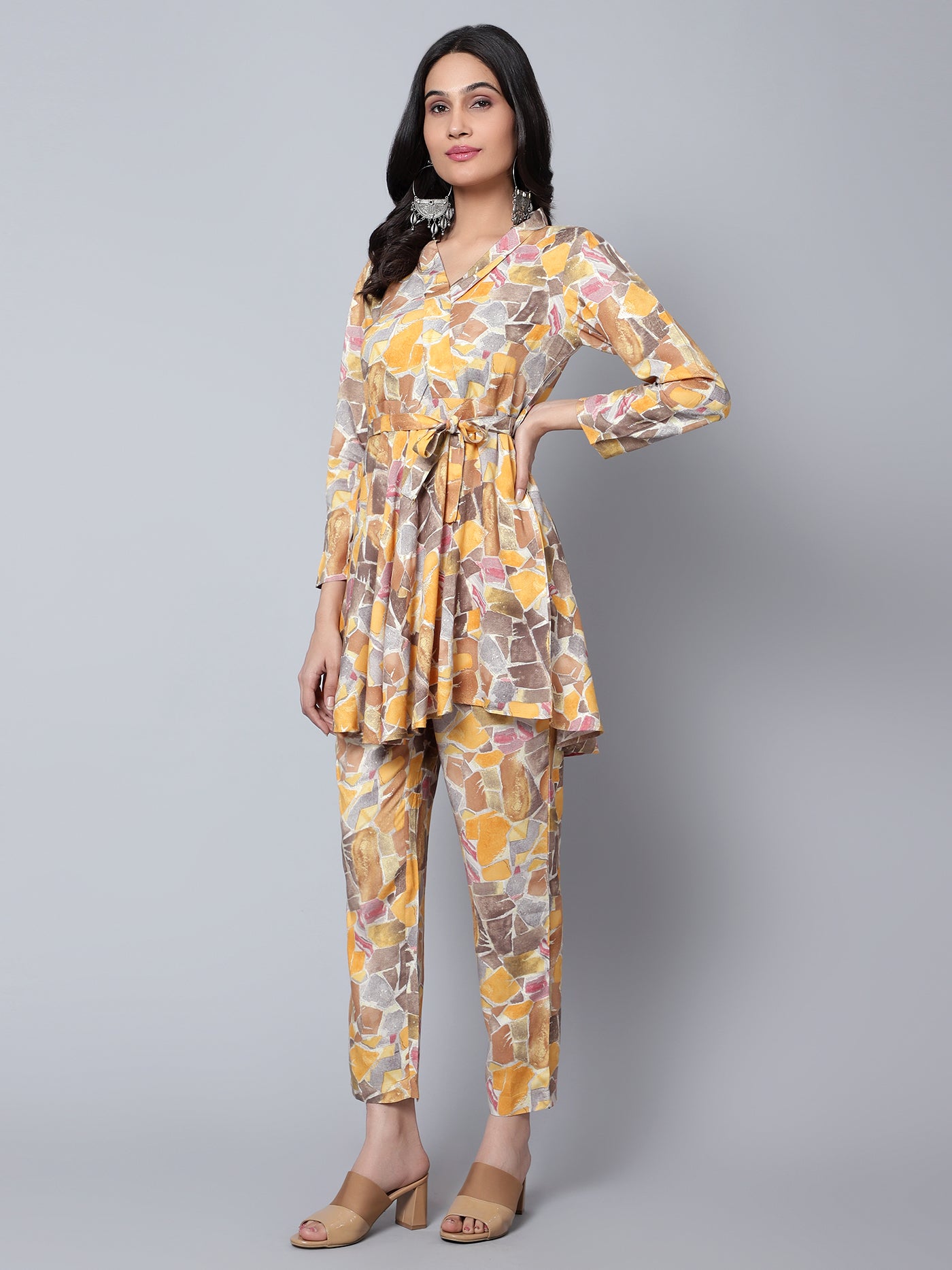 Tie Top Printed Co-Ord Set Yellow