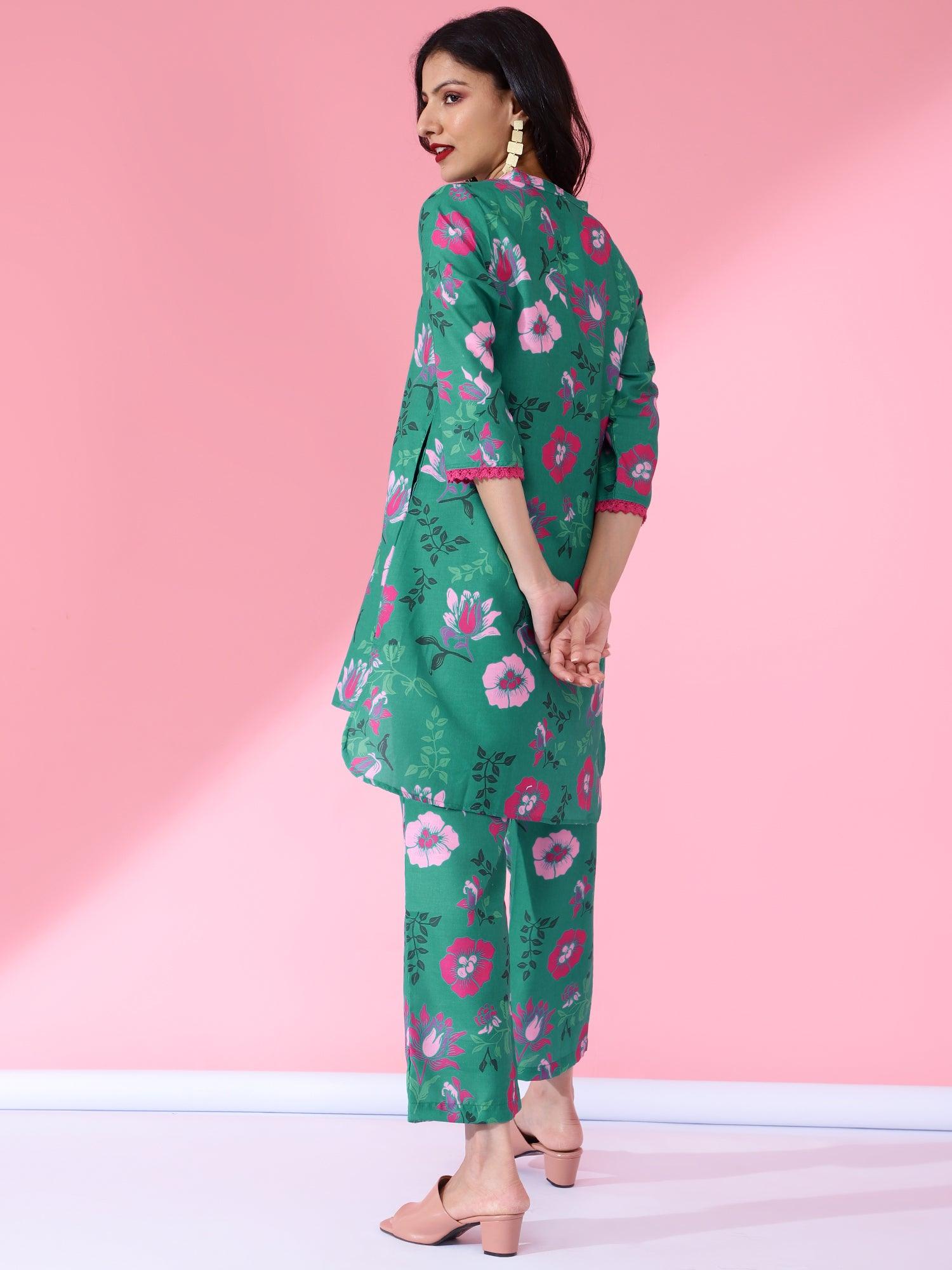 Women Printed Co-Ord Set Green