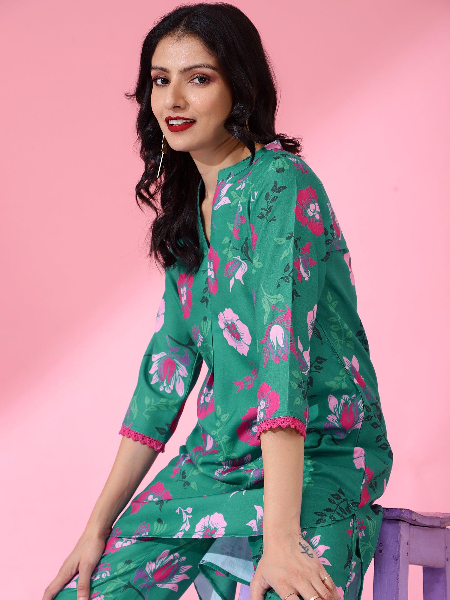 Women Printed Co-Ord Set Green