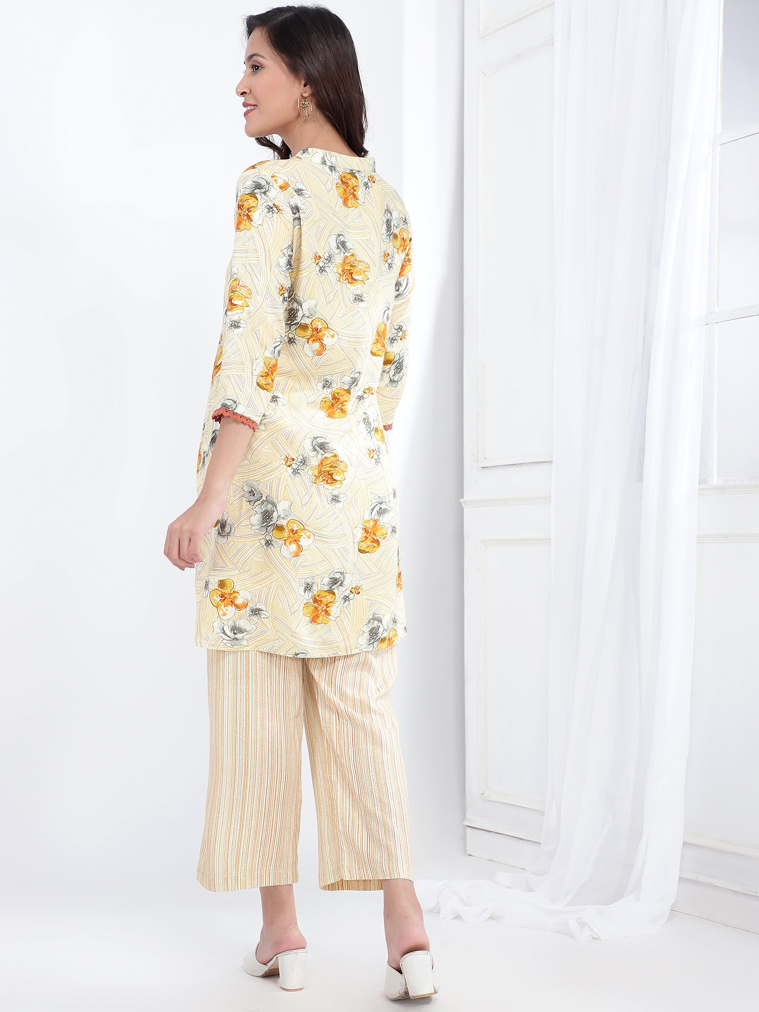 Bani Women Yellow Printed Womens Co-Ord Set Tunic with Trouser