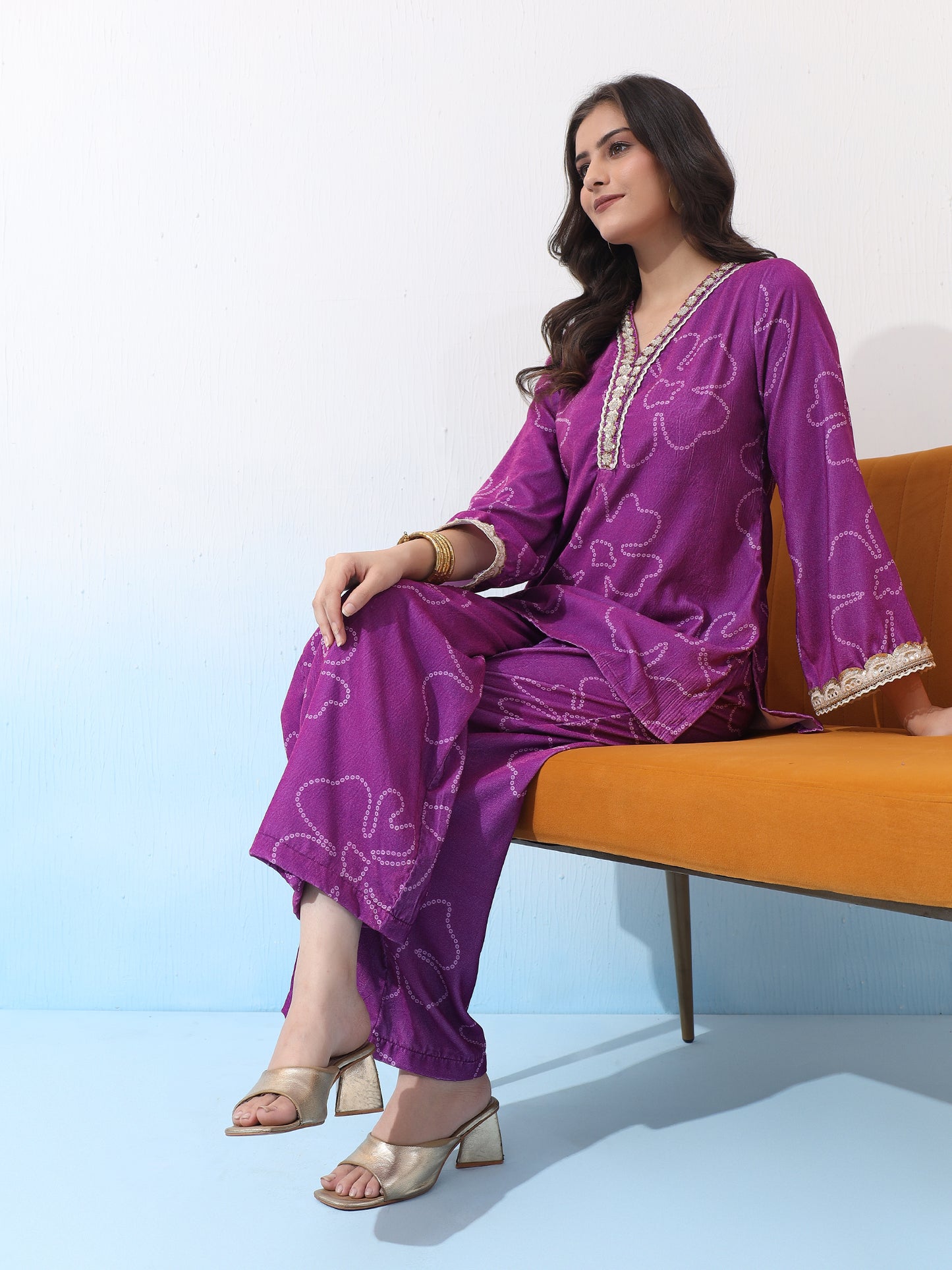Purple Velvet Floral Ethnic Co-Ord Set for Women
