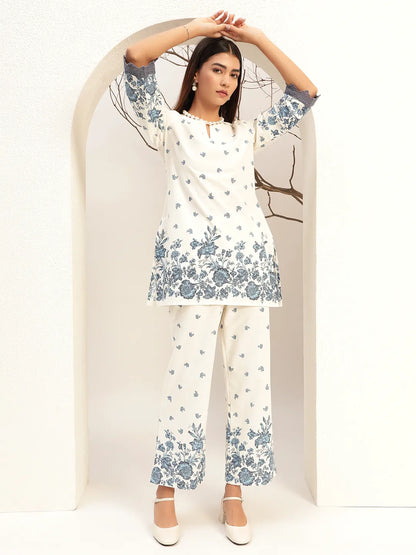 Floral Printed Round Neck Tunic With Trouser Co-Ords Set