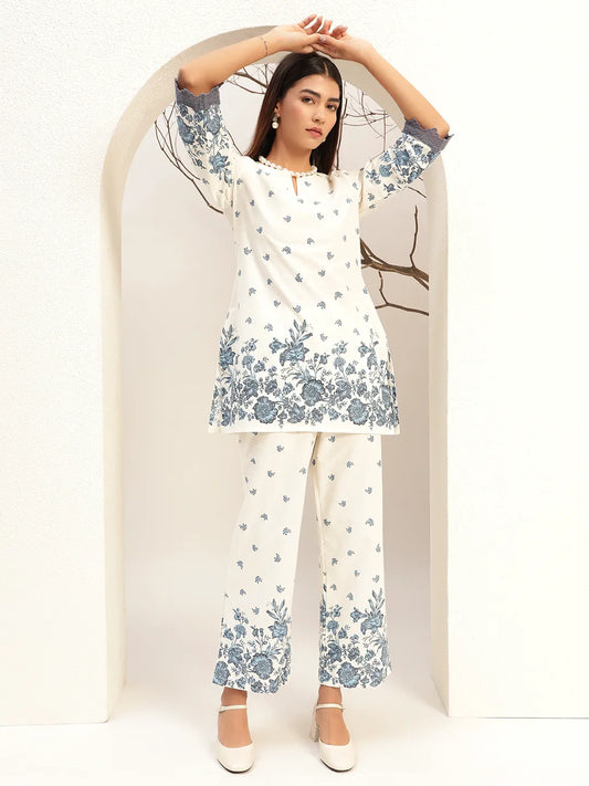 Floral Printed Round Neck Tunic With Trouser Co-Ords Set