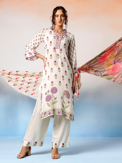 Laila Muslin Purple Floral Printed Kurta Set