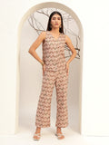 Printed with V-Neck Causal Tunic & Trouser With Waistcoat Co-Ords