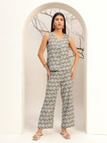 Grey Printed with V-Neck Causal Tunic & Trouser With Waistcoat Co-Ords