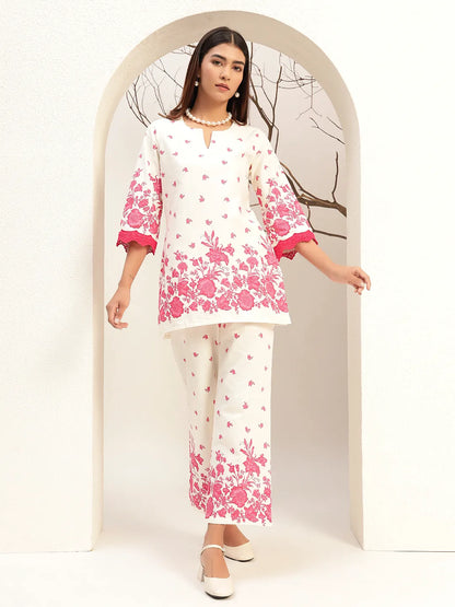 Floral Printed Round Neck Tunic With Trouser Co-Ords Set