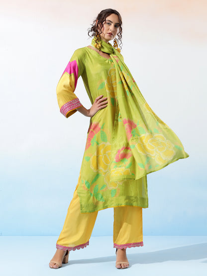 Raga Muslin Green Printed Kurta Set