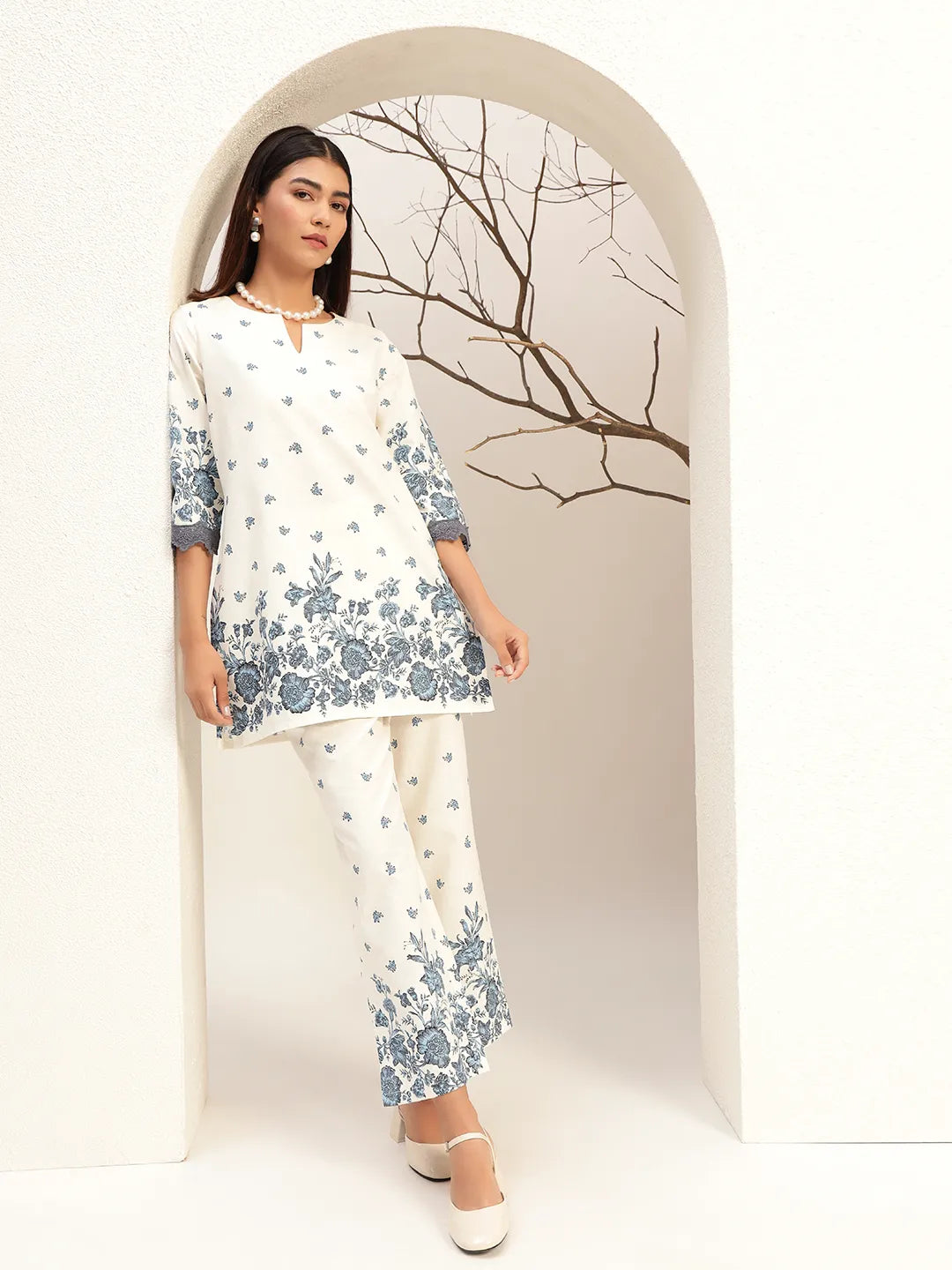 Floral Printed Round Neck Tunic With Trouser Co-Ords Set