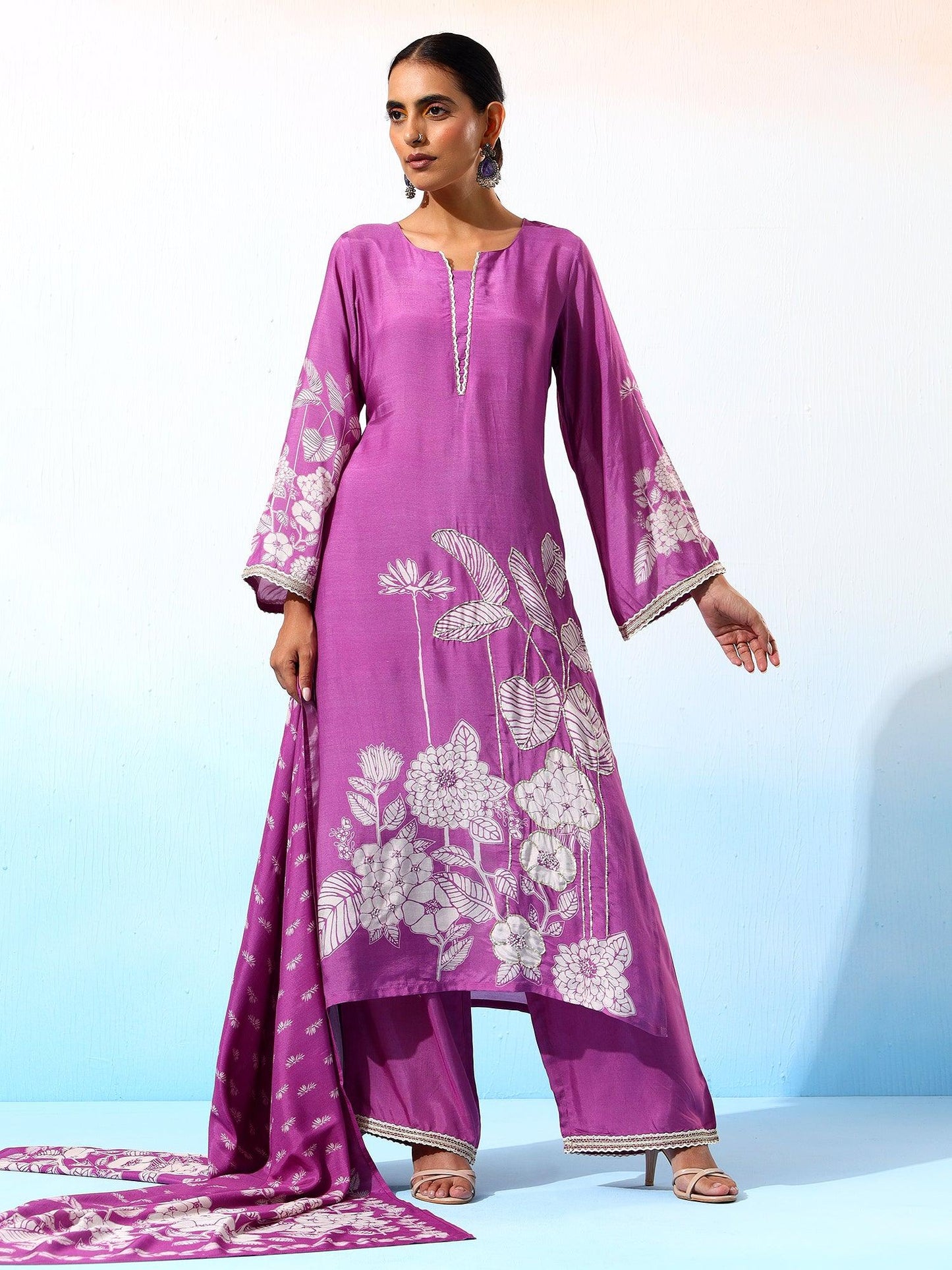 Fariha Silk Purple Printed Kurta Set