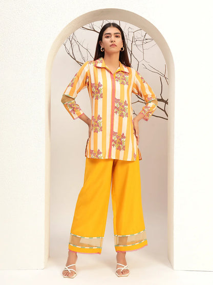 Floral Printed Round Neck Tunic With Trouser Co-Ords Set
