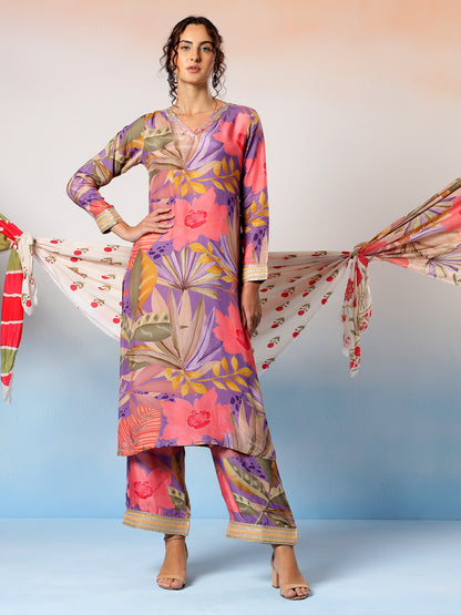 Raas Muslin Lavender Printed Kurta Set