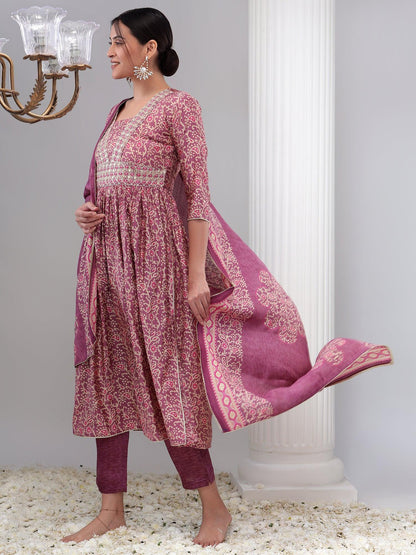 Embellished Nyra Cut Womens Kurta Set with Dupatta