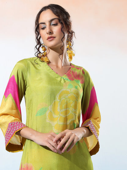 Raga Muslin Green Printed Kurta Set