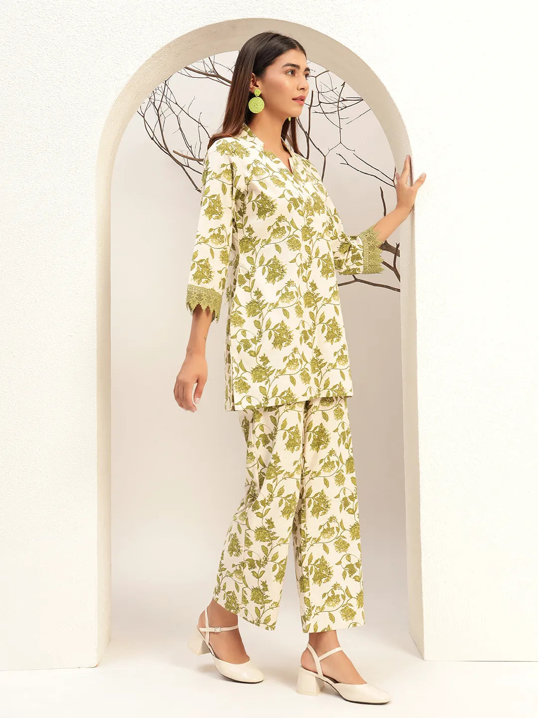 Floral Printed V-Neck Casual Tunic With Trouser Co-Ords Set