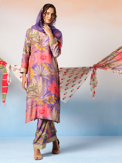 Raas Muslin Lavender Printed Kurta Set