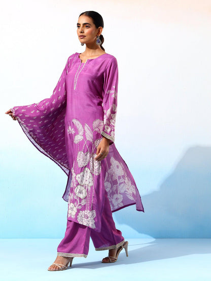 Fariha Silk Purple Printed Kurta Set