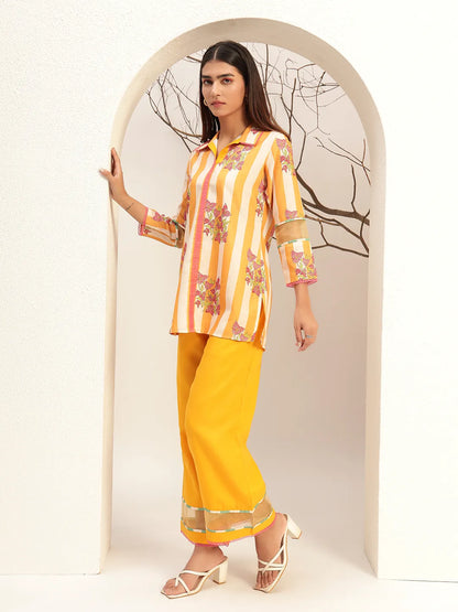 Floral Printed Round Neck Tunic With Trouser Co-Ords Set