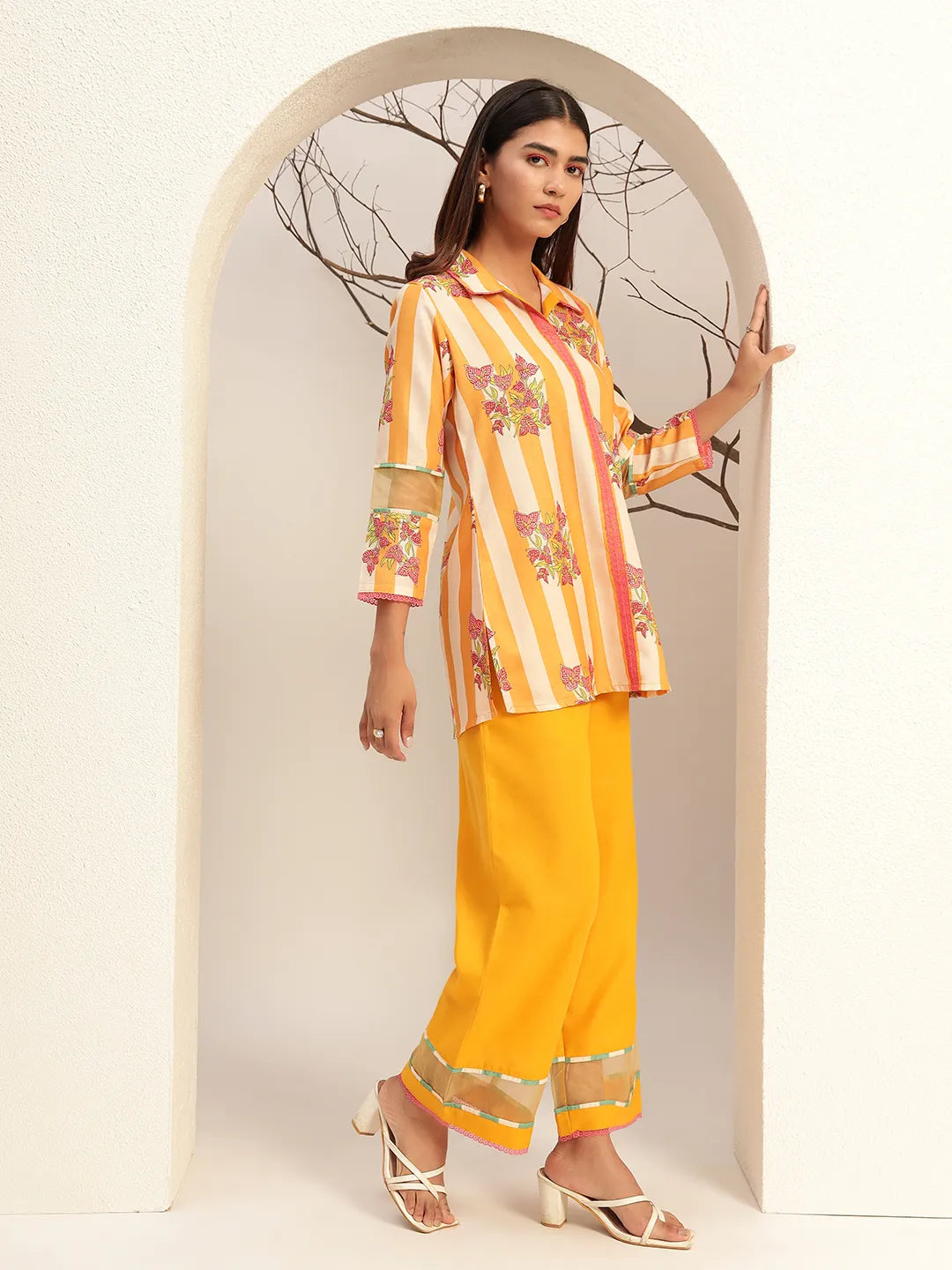Floral Printed Round Neck Tunic With Trouser Co-Ords Set