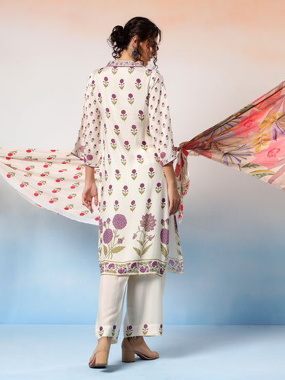 Laila Muslin Purple Floral Printed Kurta Set