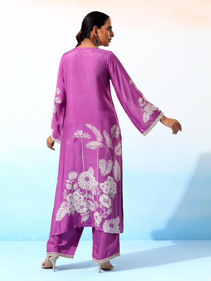 Fariha Silk Purple Printed Kurta Set