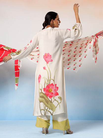 Nilofar Muslin Off-White Printed Kurta Set