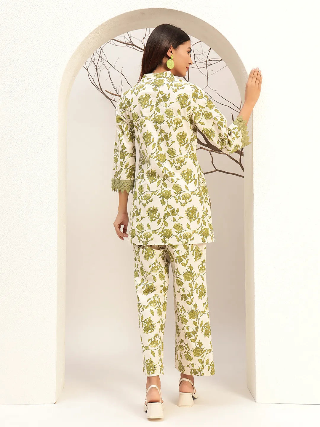 Floral Printed V-Neck Casual Tunic With Trouser Co-Ords Set