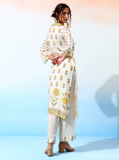 Laila Muslin Yellow Floral Printed Kurta Set