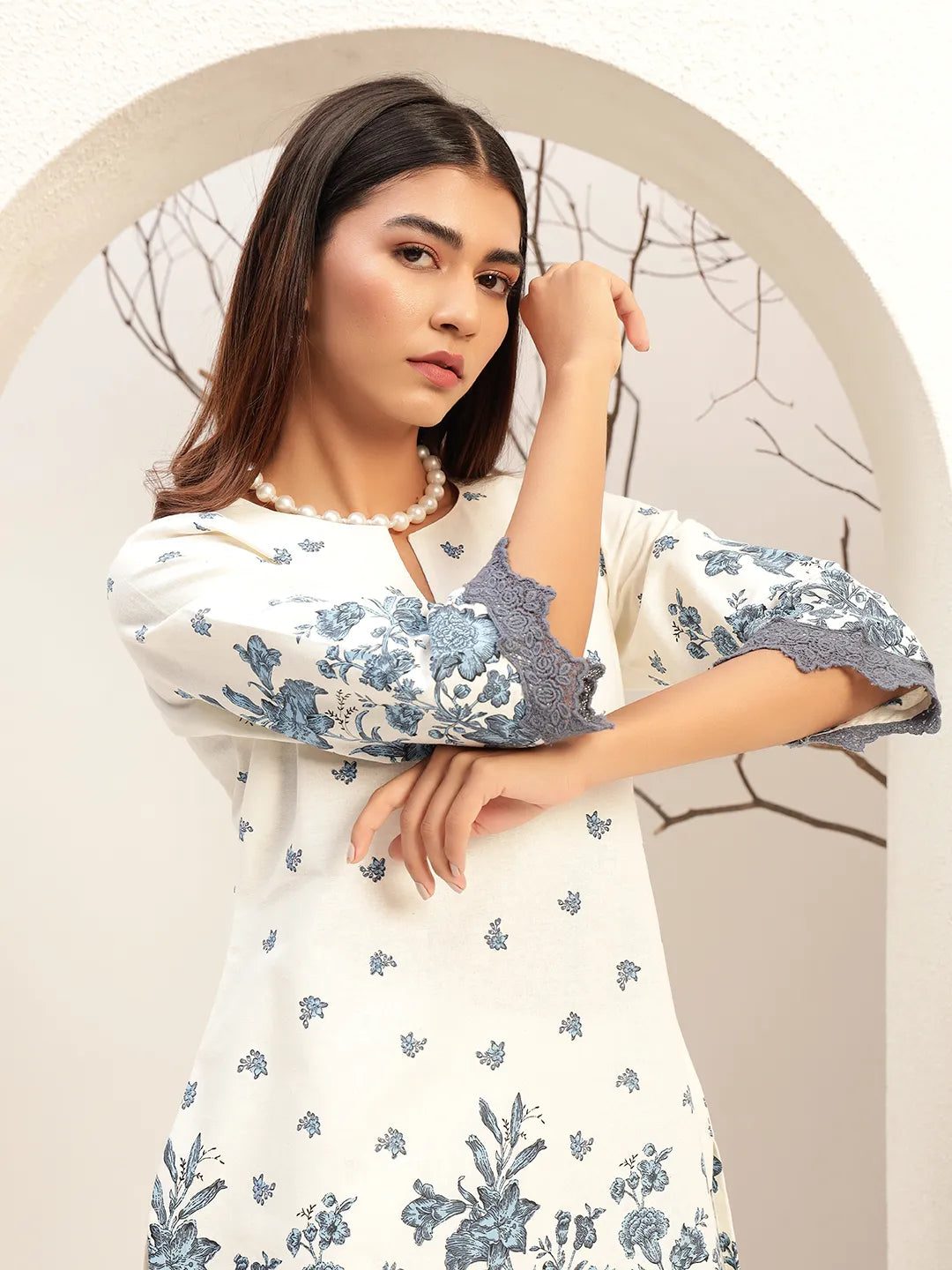 Floral Printed Round Neck Tunic With Trouser Co-Ords Set