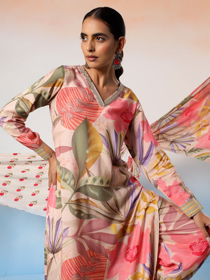 Nirupa Peach Printed Gota Patti Kurta Set