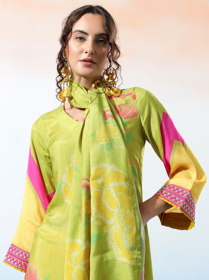 Raga Muslin Green Printed Kurta Set