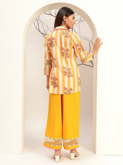 Floral Printed Round Neck Tunic With Trouser Co-Ords Set