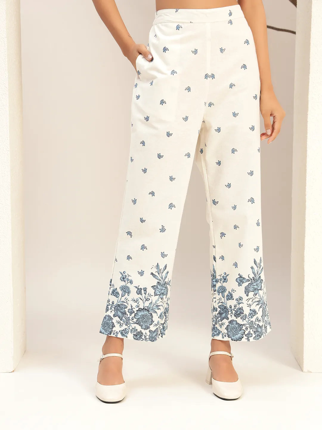 Floral Printed Round Neck Tunic With Trouser Co-Ords Set