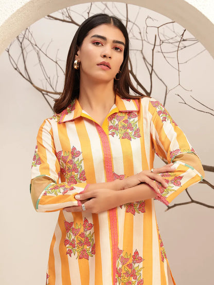 Floral Printed Round Neck Tunic With Trouser Co-Ords Set
