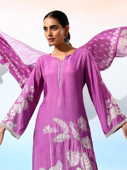 Fariha Silk Purple Printed Kurta Set