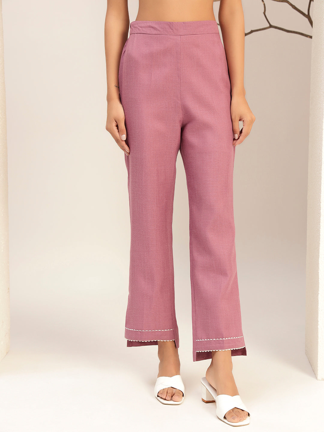 Purple Color with Embroidery Round Neck Casual Tunic With Trouser Co-Ords Set