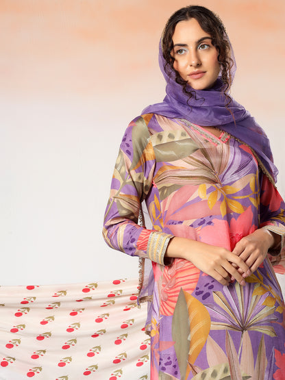 Raas Muslin Lavender Printed Kurta Set