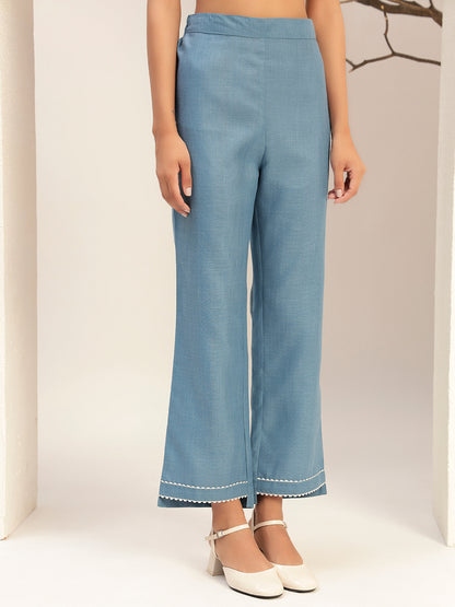 Blue Color with Embroidery Round Neck Casual Tunic With Trouser Co-Ords Set