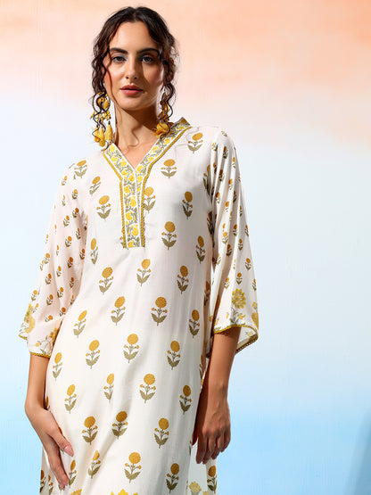 Laila Muslin Yellow Floral Printed Kurta Set