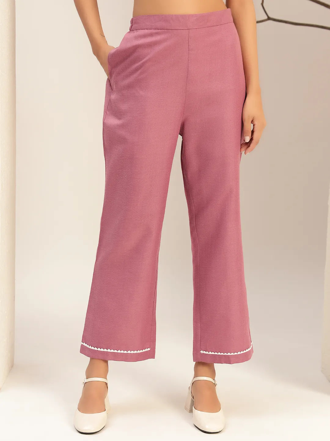 Purple Color V-Neck Casual Tunic With Trouser Co-Ords Set