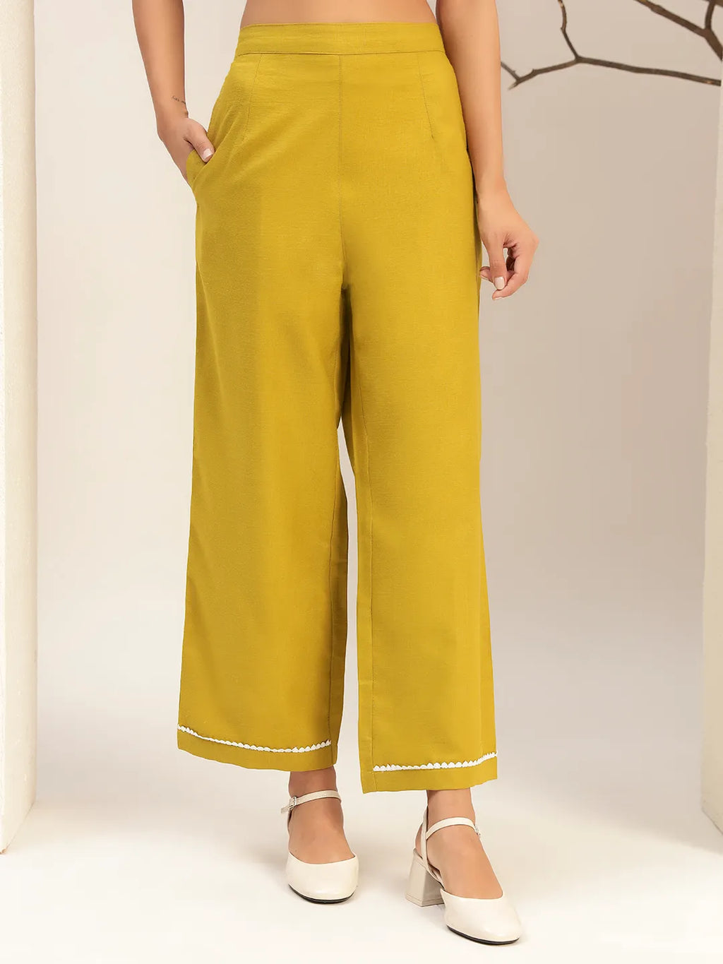 Lime Green Color V-Neck Casual Tunic With Trouser Co-Ords Set