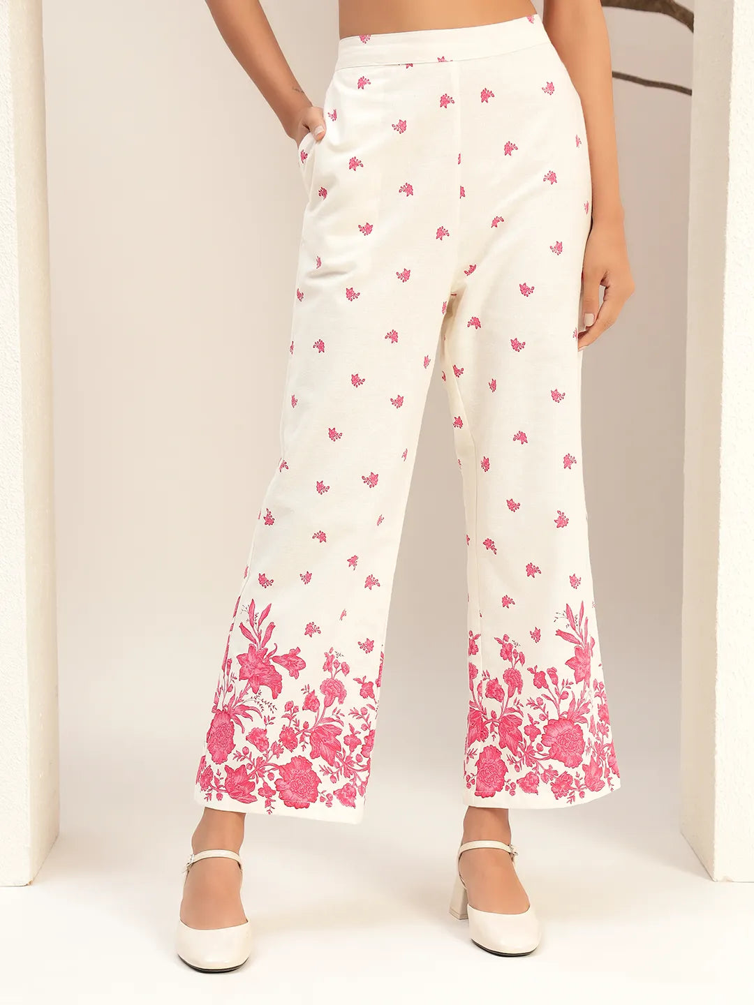 Floral Printed Round Neck Tunic With Trouser Co-Ords Set