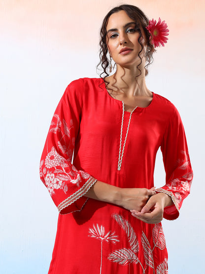 Anwesha Muslin Red & White Printed Kurta Set